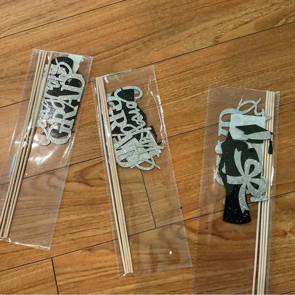 3 pack of Graduation Cake/Cupcake Toppers in Black and Silver